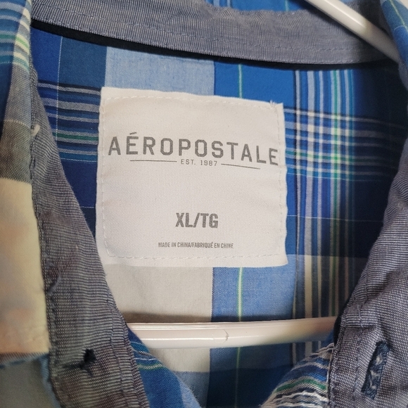 Aeropostale Western Pearl Snap Blue Plaid Men's Long Sleeve Shirt Size XL - Picture 4 of 9
